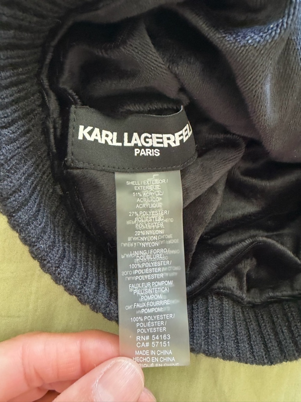 Karl Lagerfeld Paris Black Knit Beanie with Faux Fur Pom - Picture 2 of 2